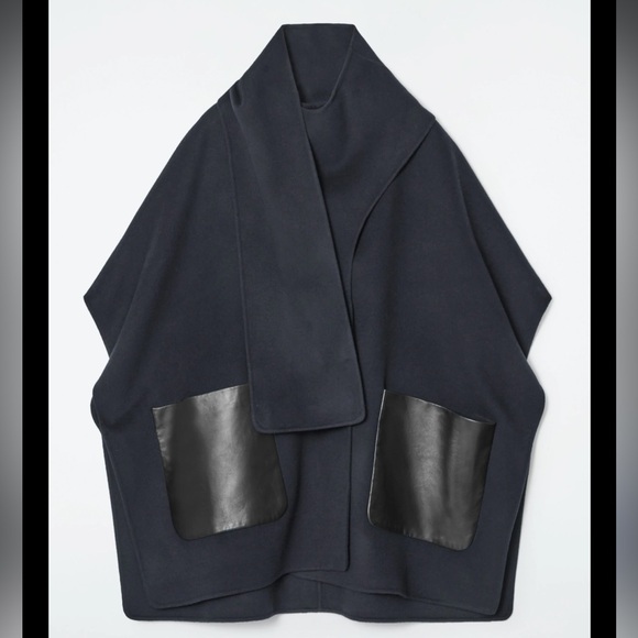 COS Double-Faced Wool Scarf Cape Leather Pockets - Picture 1 of 4